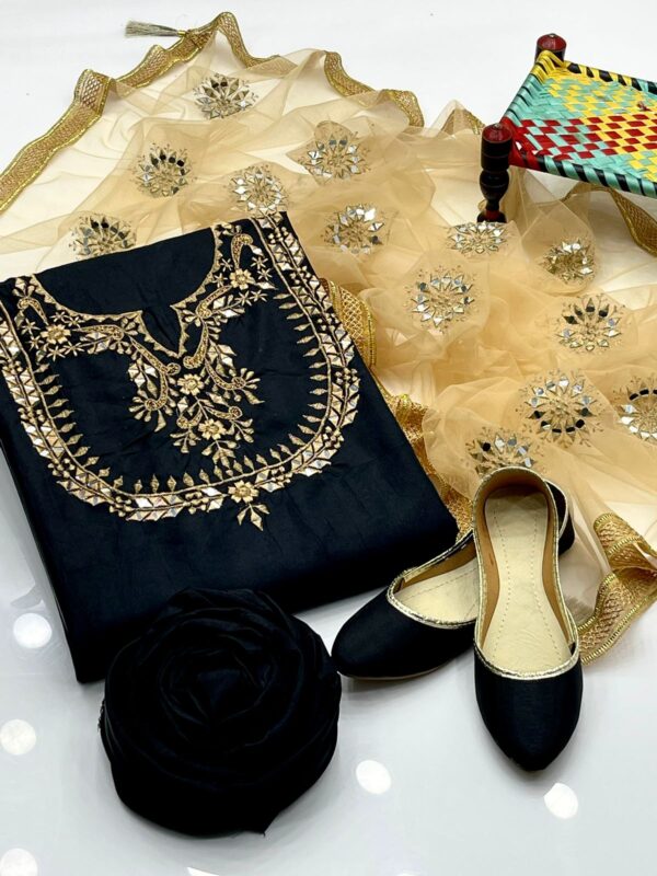 Elegant Unstitched 3-Piece Ladies Wedding Dress with Fancy Khussa – Kataan Mirror Work
