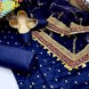 4-Piece Unstitched Wedding Dress for Women - Shamooz Silk Shirt, Kataan Silk Trouser, Organza Embroidered Dupatta & Fancy Khussa - Image 7