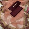 Elegant 3-Piece Unstitched Kataan Silk Dress with Organza Lining Work Dupatta - Image 4
