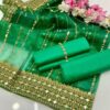 Unstitched 3-Piece Suit for Women – Kataan Silk Shirt & Trouser with Heavy Embroidered Organza Dupatta - Image 6