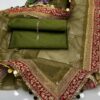 Elegant 3-Piece Unstitched Kataan Silk Dress with Organza Lining Work Dupatta - Image 5