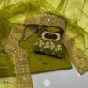 New Fancy 4-Piece Dress Collection – Kataan Silk Shirt & Trouser with Embroidered Organza Dupatta and Clutch - Image 7