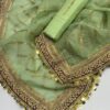 Elegant 3-Piece Unstitched Kataan Silk Dress with Organza Lining Work Dupatta - Image 6