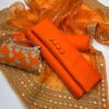New Fancy 4-Piece Dress Collection – Kataan Silk Shirt & Trouser with Embroidered Organza Dupatta and Clutch - Image 9