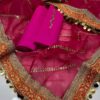 Elegant 3-Piece Unstitched Kataan Silk Dress with Organza Lining Work Dupatta - Image 9