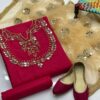 Elegant Unstitched 3-Piece Ladies Wedding Dress with Fancy Khussa – Kataan Mirror Work - Image 4