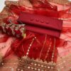 New Fancy 4-Piece Dress Collection – Kataan Silk Shirt & Trouser with Embroidered Organza Dupatta and Clutch - Image 3