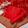Unstitched 3-Piece Suit for Women – Kataan Silk Shirt & Trouser with Heavy Embroidered Organza Dupatta - Image 3