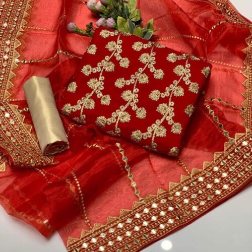 Crinkle Chiffon Wedding Dress for Girls – Pearl & Heavy Embroidery with Embroidered Organza Dupatta